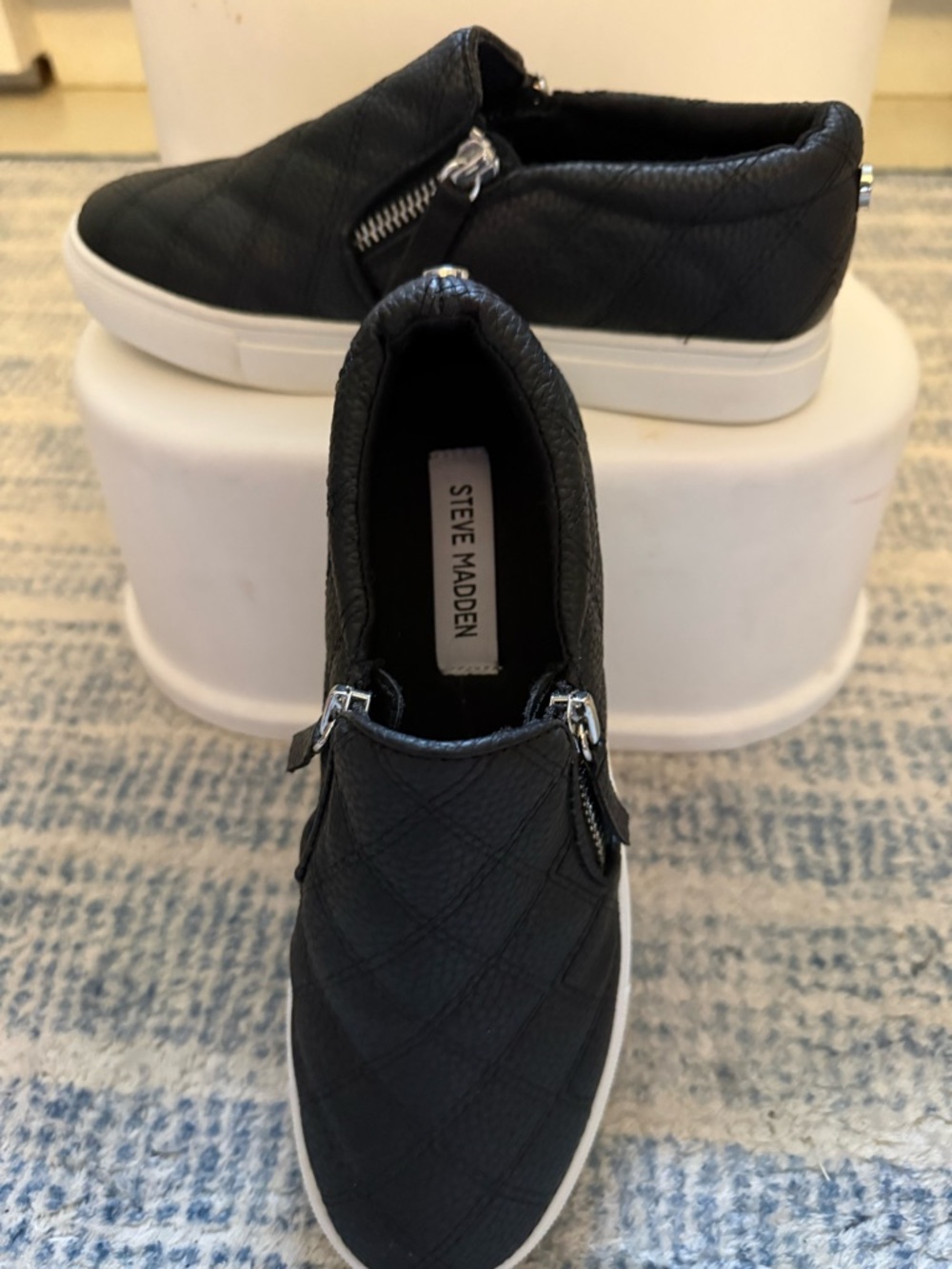 Steve Madden Black Quilted Slip-On Sneakers with Side Zips